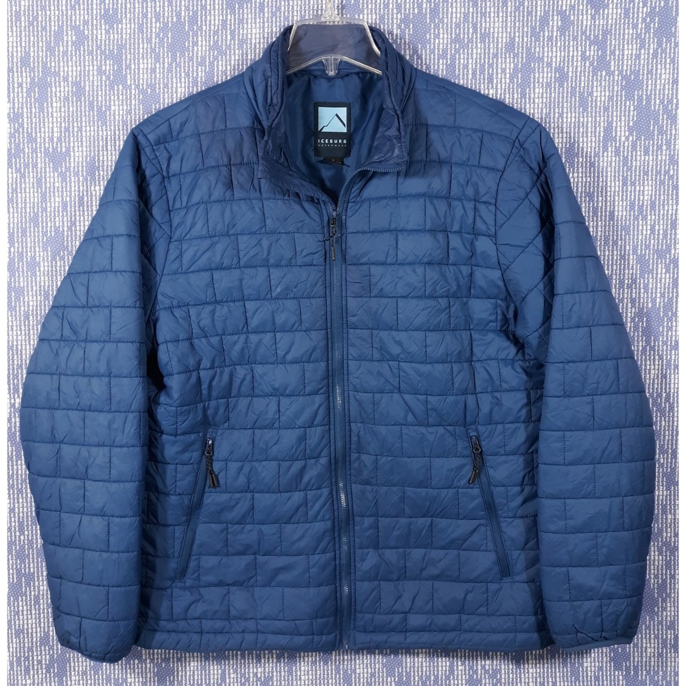 Iceburg Outerwear Puffer Jacket Mens L Blue Insulated Lightweight Full Zip